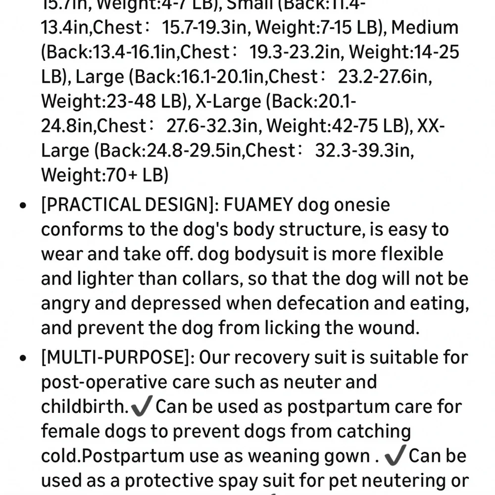NWT! Dog recovery suit, alternative to collar, post-surgery. 42-75 lbs.